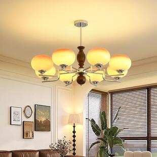 南洋风复古客厅吊灯法式胡桃木色侘寂中古风简约大气餐厅卧室吊灯