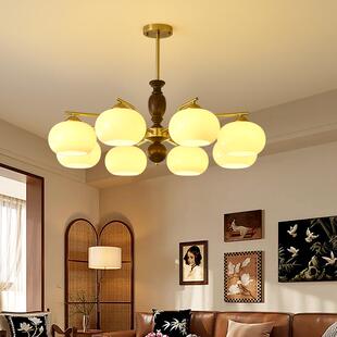 法式复古风客厅吊灯胡桃木色侘寂美式轻奢南洋大气卧室餐厅灯