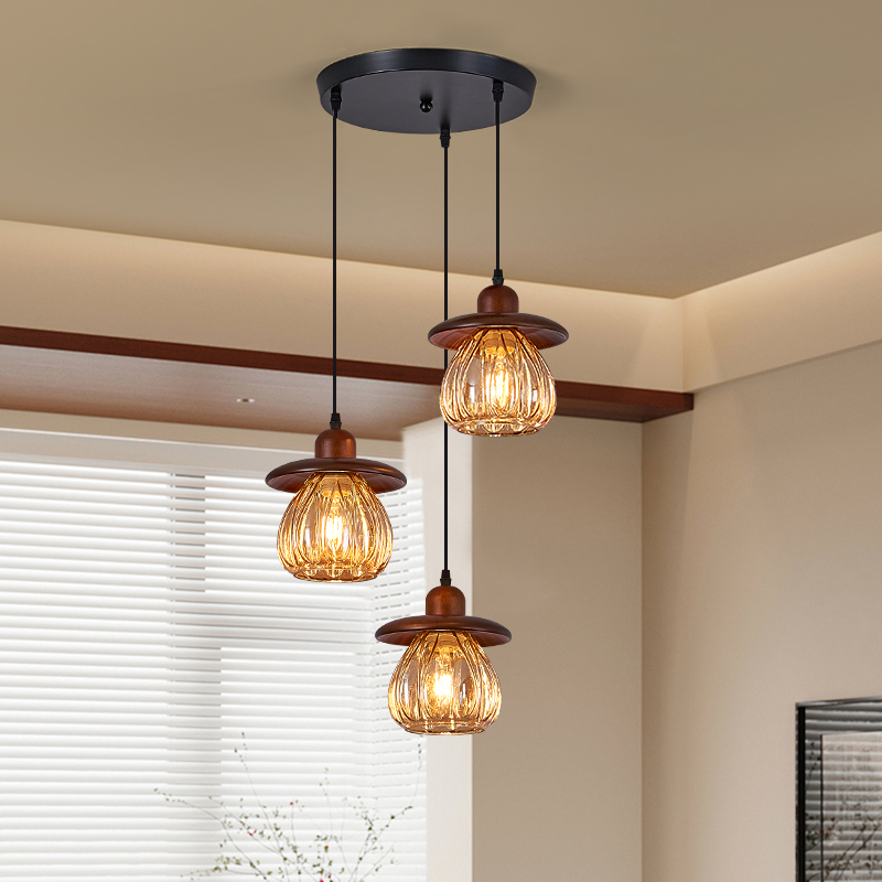 中古风餐厅吊灯复古实木别墅