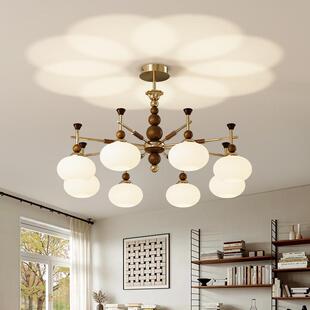 法式复古客厅吊灯美式胡桃木色侘寂中古风大气卧室餐厅灯