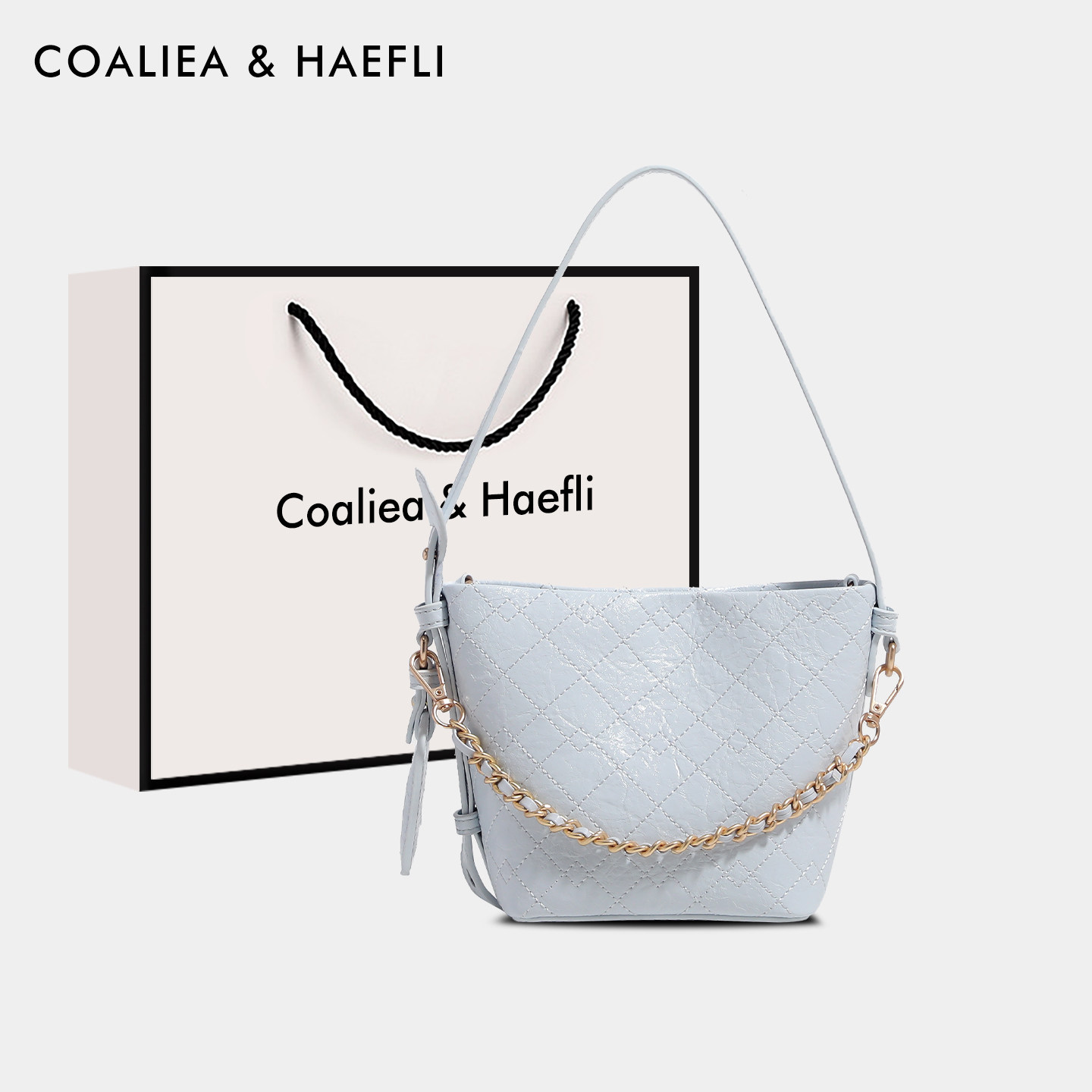 香港代购菱格手提水桶包包女2026夏季新款链条单肩斜挎包子母包