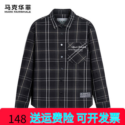 马克华菲字母印花衬衫男2024秋冬季百搭打底上衣潮流时尚外套衬衣