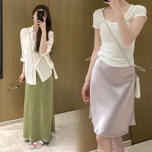 孕妇裙子夏装优雅气质减龄薄款醋酸包臀短裙时髦鱼尾裙夏季半身裙