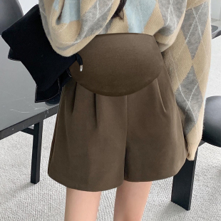 外穿大码 孕妇靴裤 宽松A字毛呢短裤 秋冬季 复古减龄阔腿裤 孕妇秋装