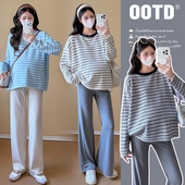 宽松显瘦套头上衣秋冬季 慵懒风纯色条纹简单款 百搭毛衣 秋装 孕妇装