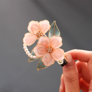 非遗手工绒花发夹女后脑勺边夹侧边新中式国风汉服头饰古风花朵