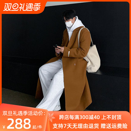毛呢大衣男款冬季加厚韩版宽松呢子风衣外套男士中长版过膝双排扣