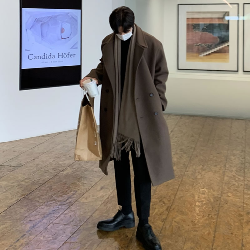 落肩冬季加厚韩版宽松双排扣大衣