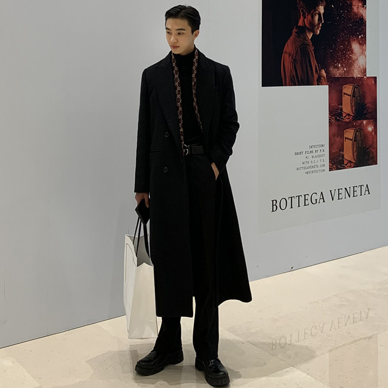 毛呢大衣男款冬季加厚长款过膝英伦风秋冬呢子男士风衣外套侧开叉