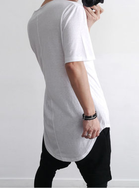 夏季薄款短袖t恤男韩版宽松ins潮牌潮流港风嘻哈纯色圆领打底长款