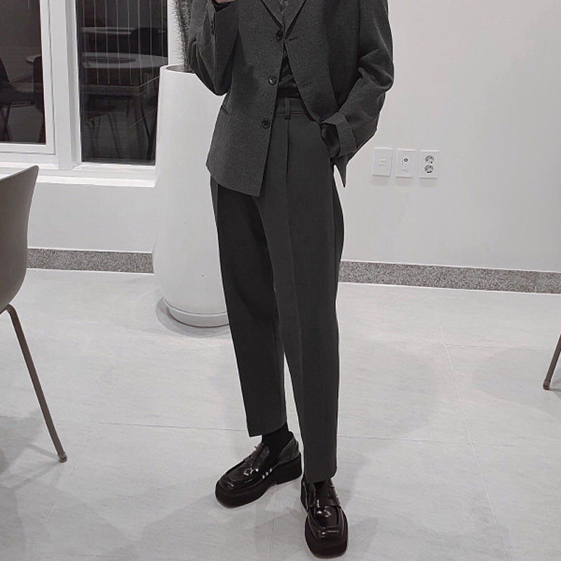 松紧腰直筒九分裤男春秋款休闲宽松锥形西裤夏季潮流裤子潮牌男裤