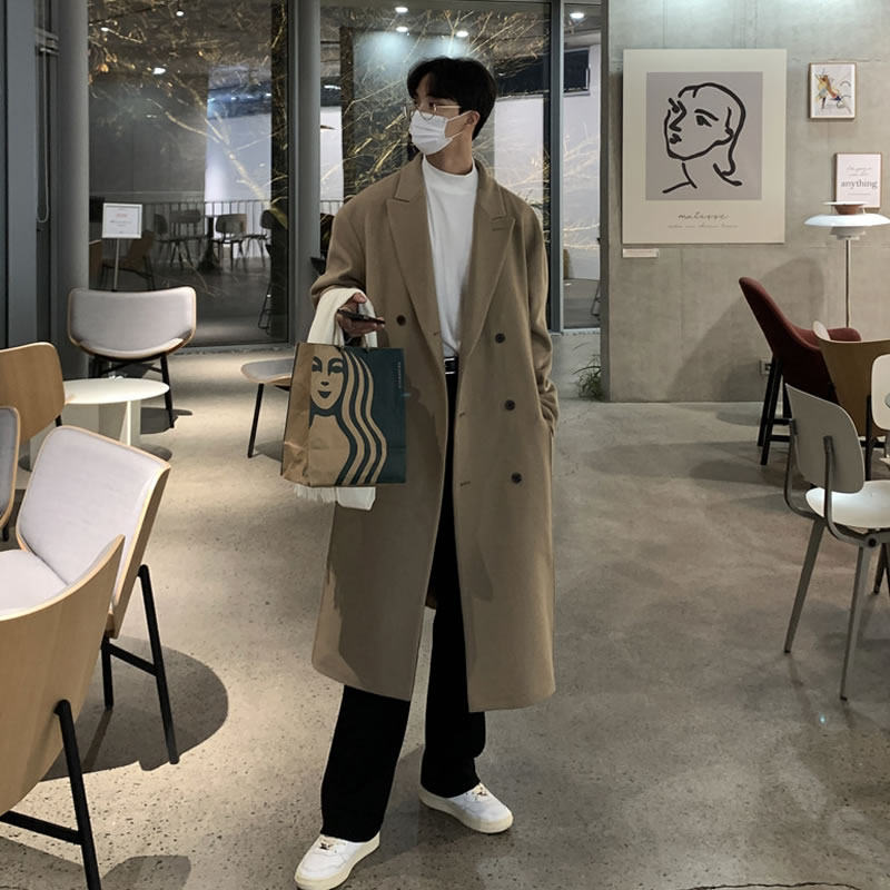 冬季加厚毛呢大衣男中长款宽松韩版高级感呢子男士风衣外套秋冬款