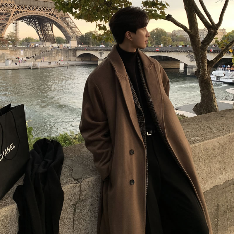 冬天加厚长款毛呢大衣宽松英伦风