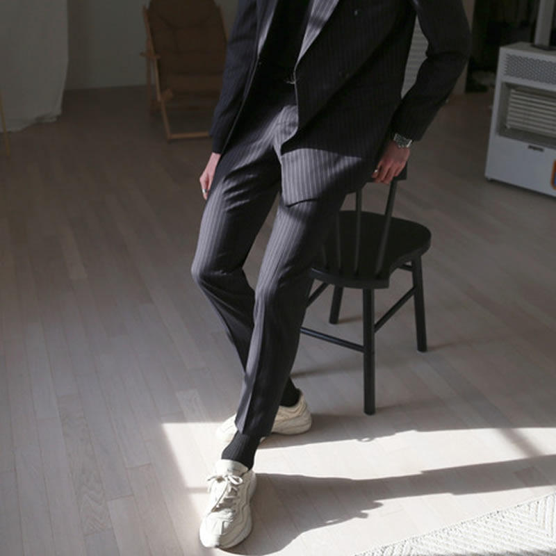 古潇男装条纹裤子男韩版潮流休闲裤直筒百搭春季帅气痞帅男九分裤