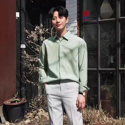 古潇男装冰丝衬衫男长袖垂坠感薄款宽松暗扣免烫抗皱男士垂感衬衣