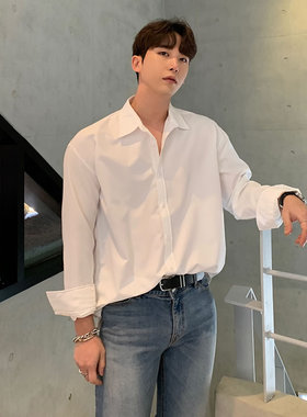 春季白衬衫男长袖休闲潮牌高级感韩版潮流春秋款宽松衬衣男士青年