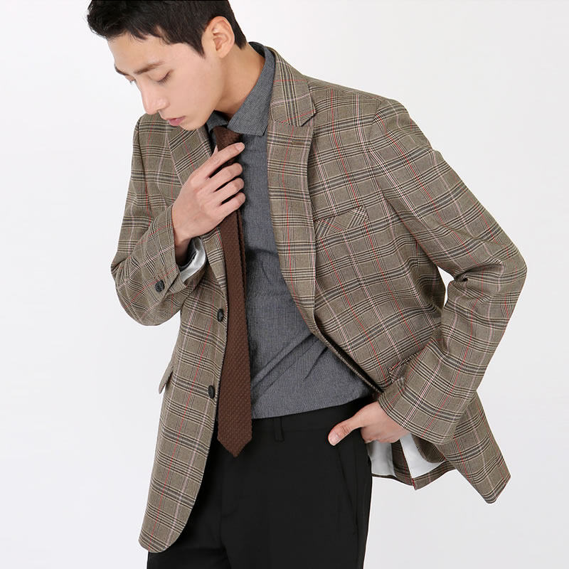春季休闲格子西装外套男春秋季单件上衣宽松男士西服复古港风韩版