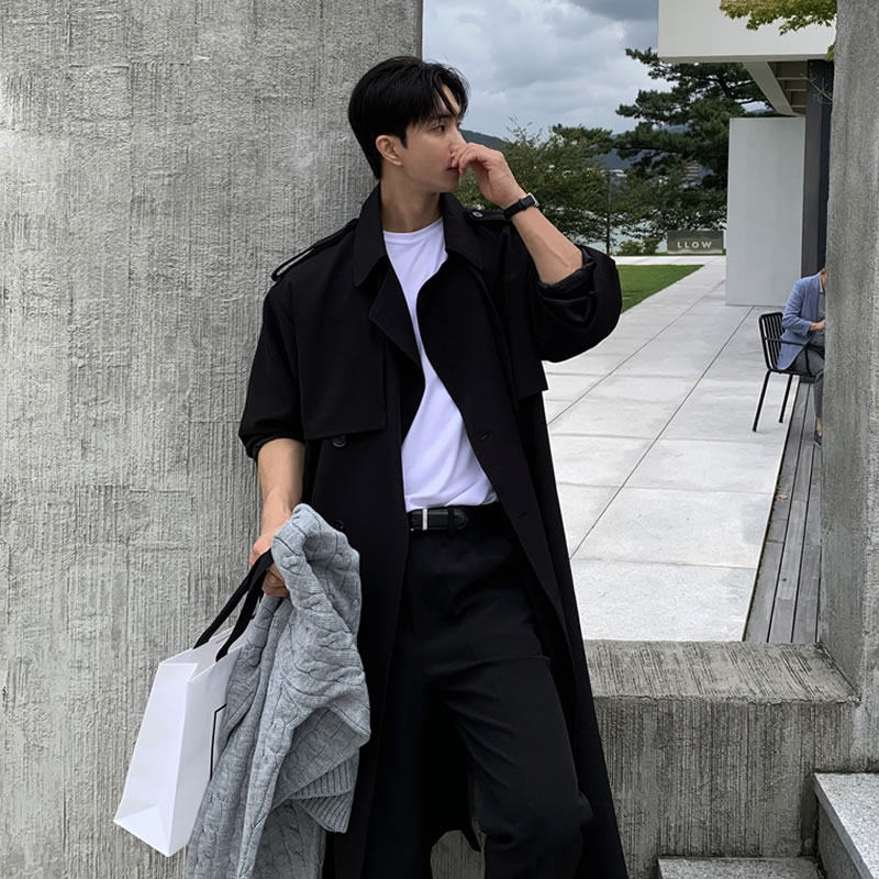 新款秋季风衣外套男中长款高级感韩版宽松潮流大码英伦风男款大衣