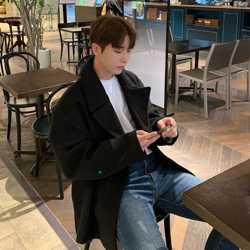 冬季加厚毛呢男款大衣短款外套