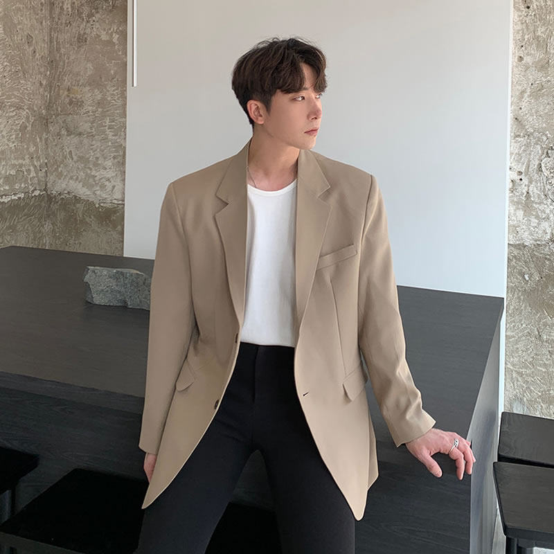 春季休闲西装外套男春秋款韩版潮流宽松垫肩西服男士单件上衣上班