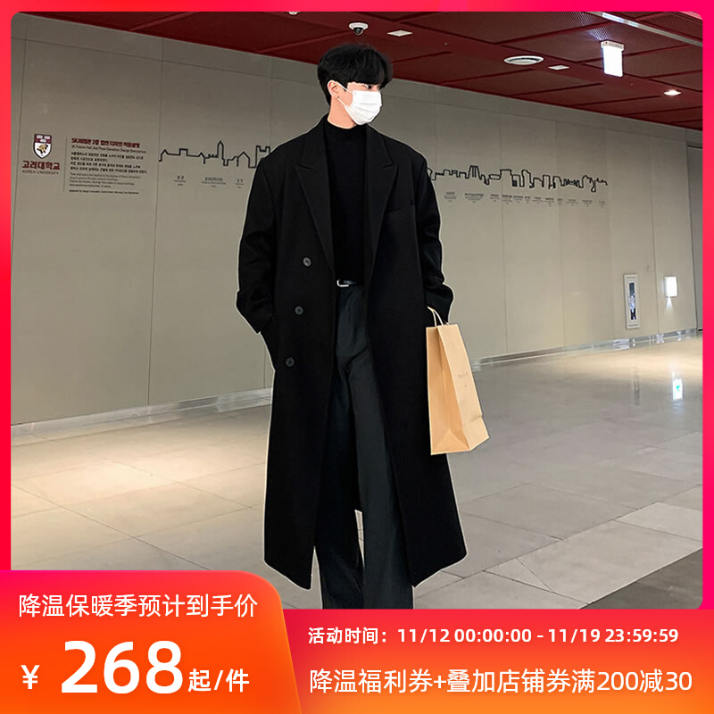 新款冬季男士毛呢大衣中长款过膝加厚呢子男款风衣外套韩版潮宽松