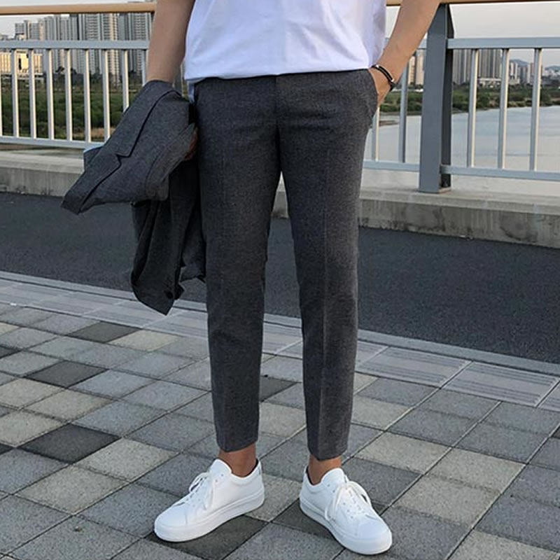 春秋薄款九分裤男9分百搭潮流修身小脚学生休闲直筒西裤港风裤子