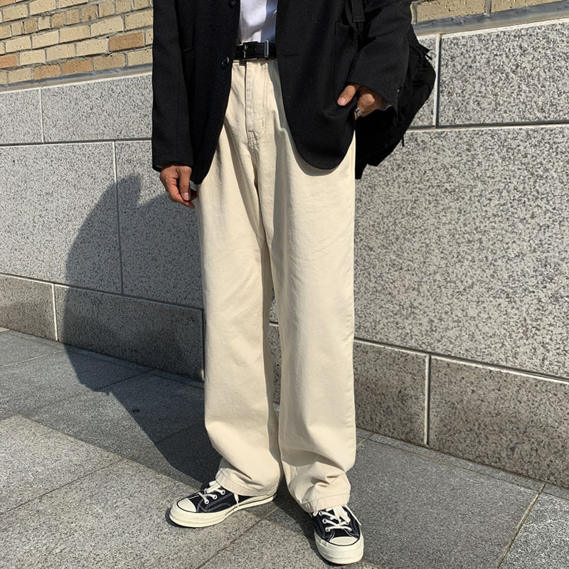 米白色休闲裤男直筒长裤阔腿裤
