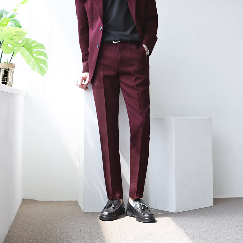 直筒西裤酒红色男裤西装裤男九分裤痞帅韩版潮流微弹低腰男士裤子,男装,西裤,淘宝优惠券,粉丝福利购,淘宝优惠卷