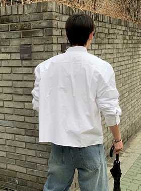 2026新款白色衬衫男长袖短款韩版宽松潮流慵懒风衬衣外套男士上衣