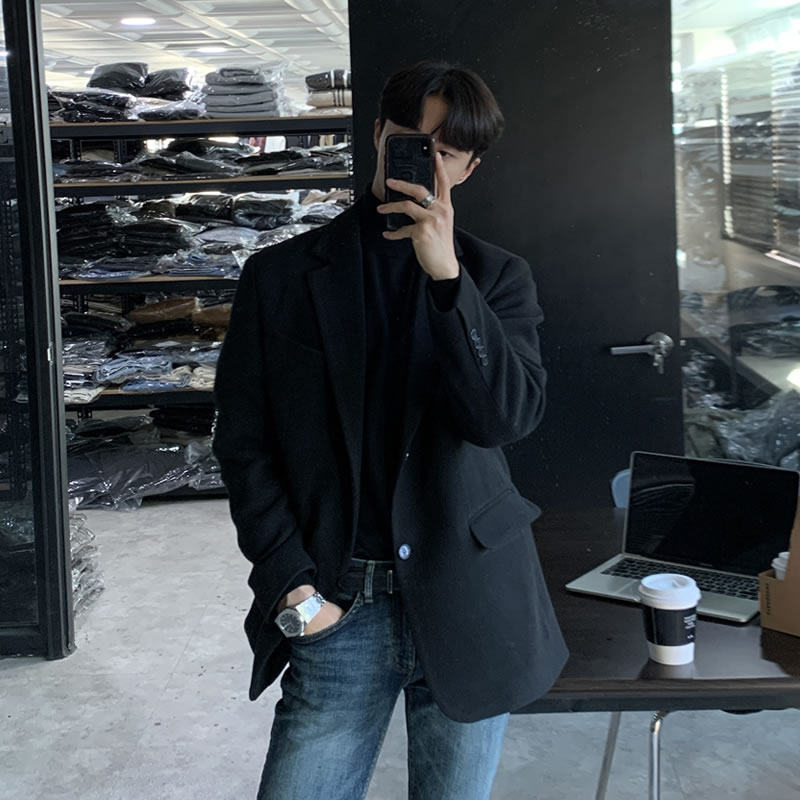 休闲毛呢西装外套男冬季加厚韩版潮流高级感呢子大衣男士短款秋冬