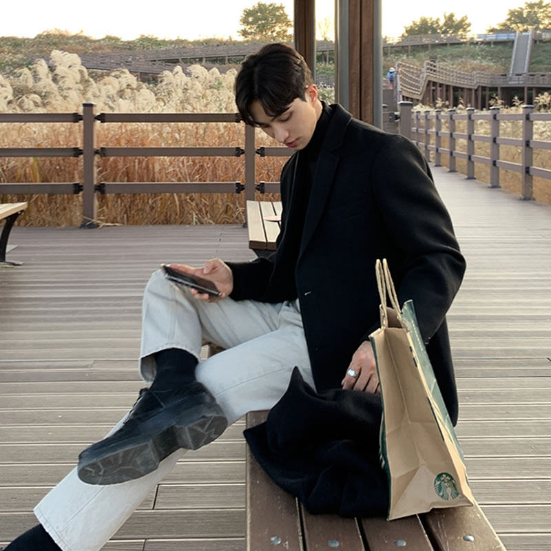 毛呢西装外套男秋冬男款呢子大衣短款冬季韩版潮流男士休闲宽松