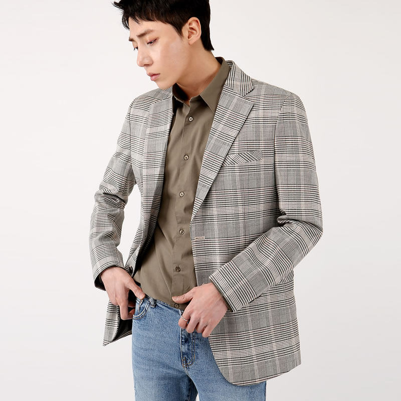 休闲男装格子西装男夏季薄款复古单西外套男士单件上衣男款西服男