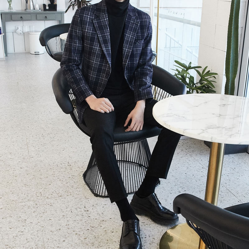 秋冬复古格子西装男上身冬季毛呢外套短款韩版潮流英伦风呢子大衣,男装,西服,淘宝优惠券,粉丝福利购,淘宝优惠卷