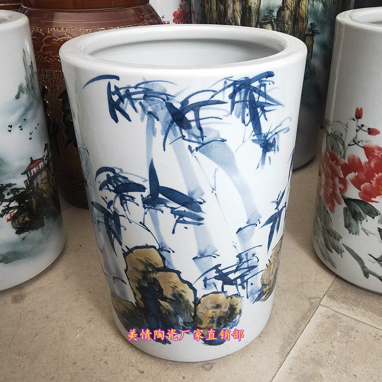景德镇陶瓷器手绘竹报平安大花瓶字画筒卷轴缸水培富贵竹缸雨伞桶