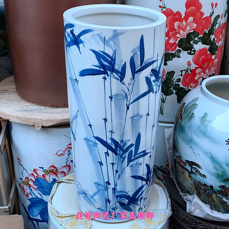 景德镇陶瓷器青花瓷竹报平安落地大花瓶字画筒卷轴缸雨伞筒插花桶