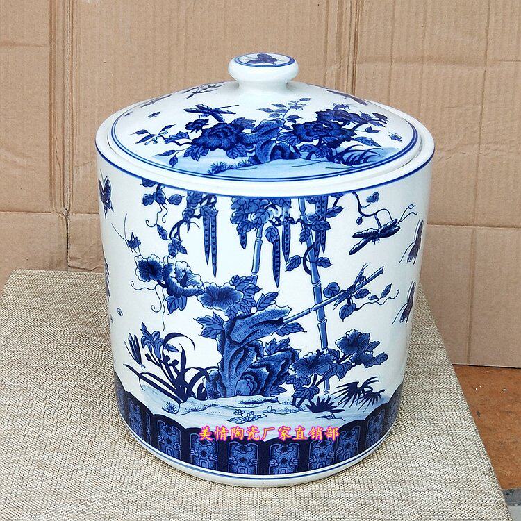 景德镇陶瓷青花瓷米缸米桶储物罐大号茶叶罐面粉茶饼缸腌菜坛酱缸