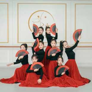 中国风女童开场舞大摆裙万疆舞蹈裙骁扇子舞雪纺半身裙古典舞蹈服