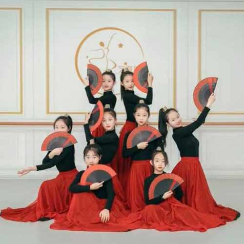 720度大摆舞蹈裙红色演出服