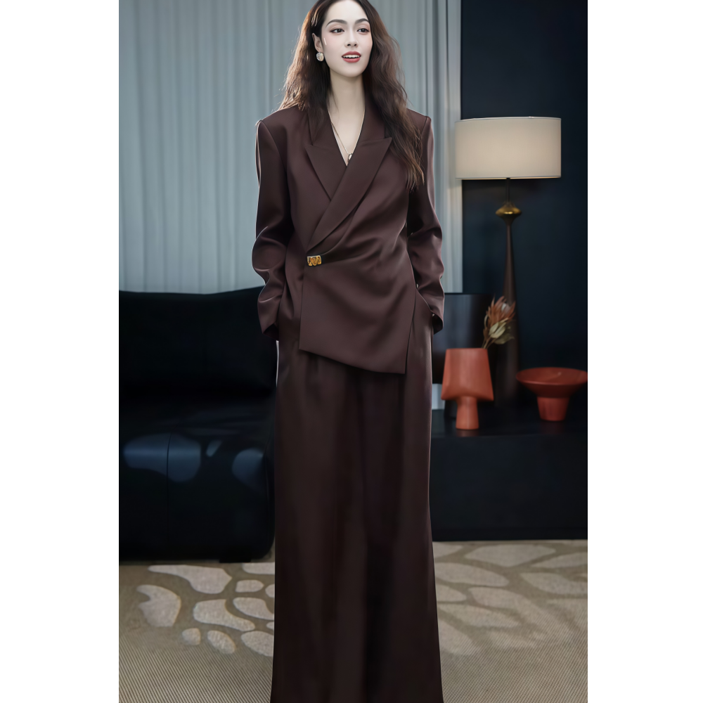 2025年秋季新款法式名媛风轻奢显瘦纯色低领西装外套阔腿裤套装女,女装/女士精品,时尚套装,淘宝优惠券,粉丝福利购,淘宝优惠卷