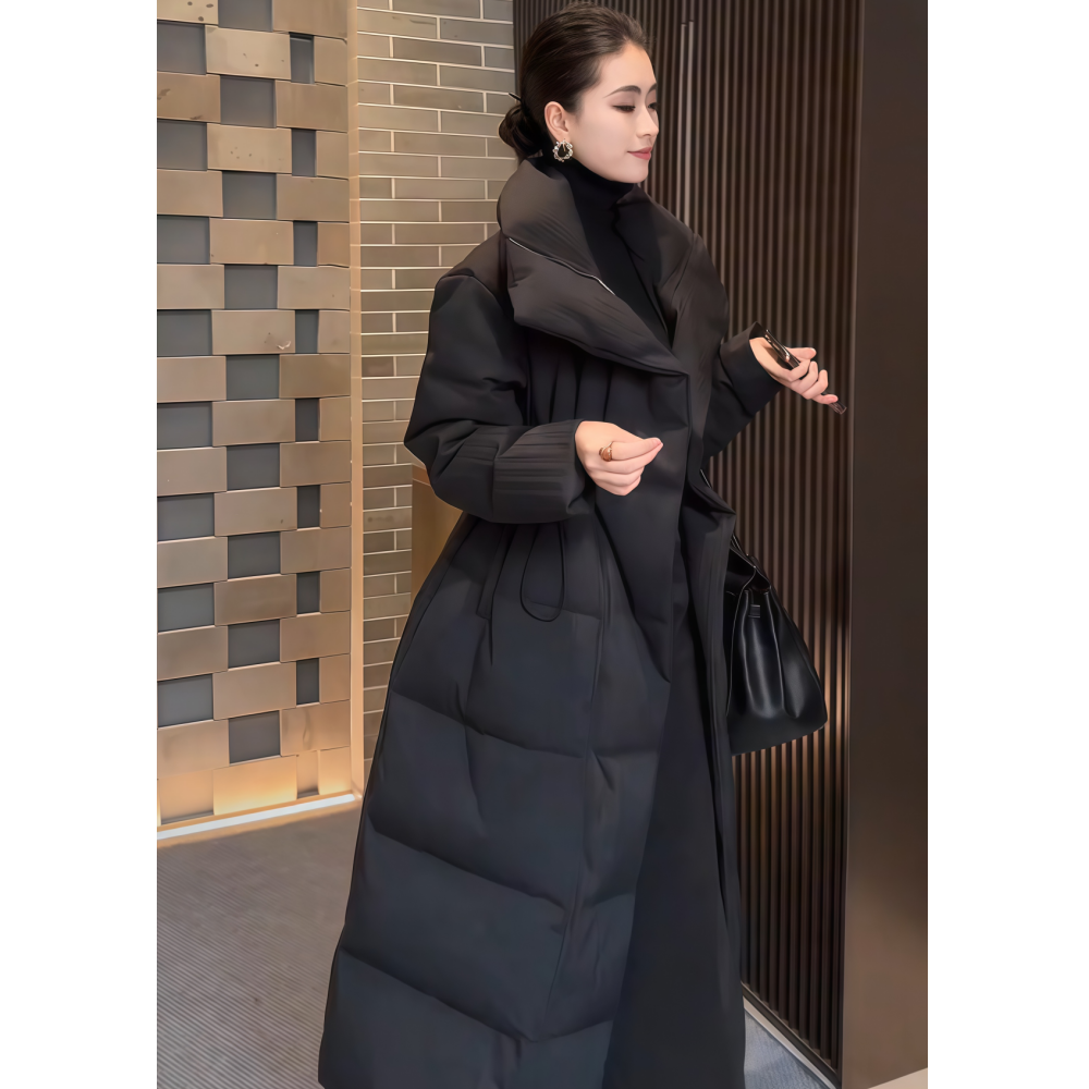 显瘦纯黑色国风羽绒服保暖女外套