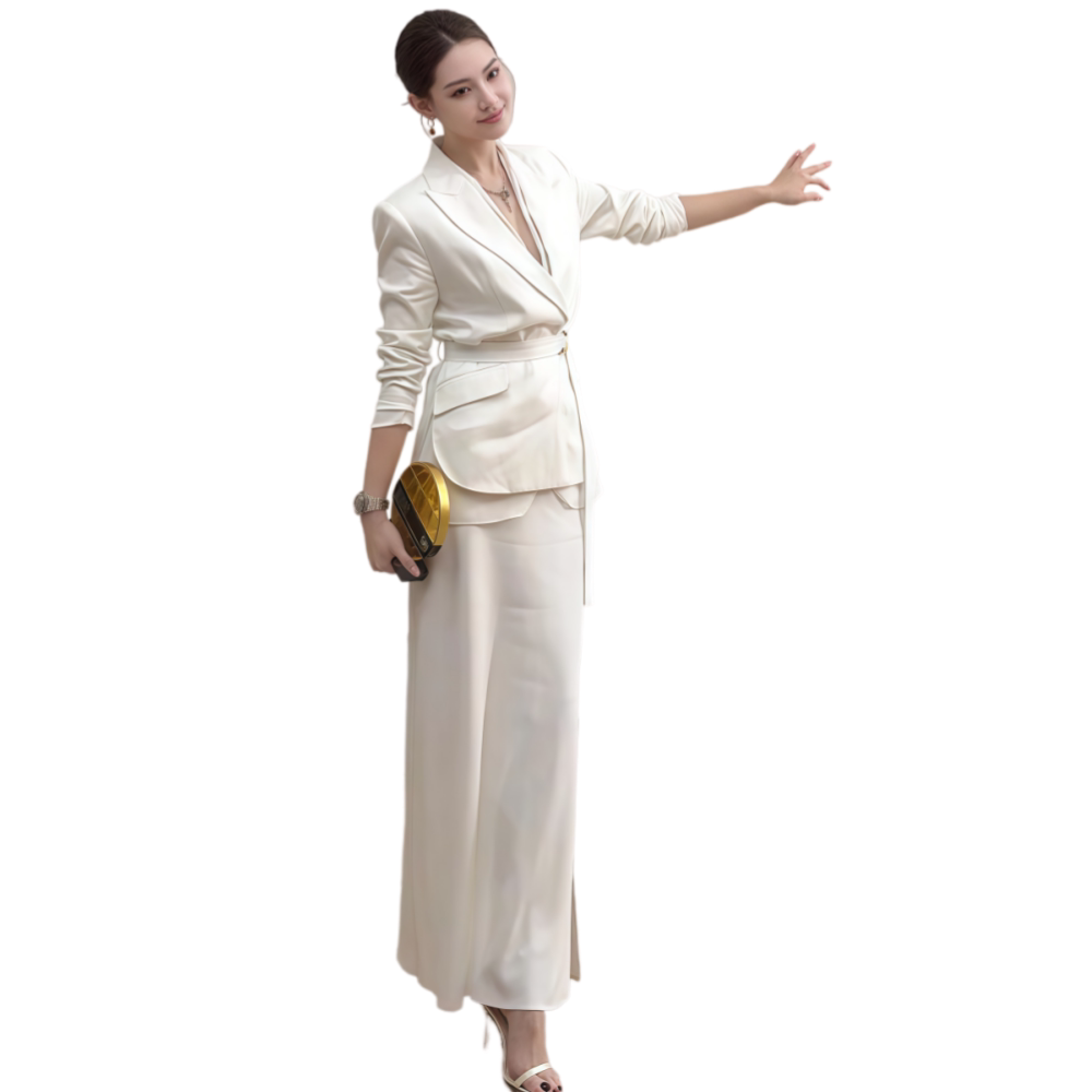 2026年春季新款韩系洋气淑女职场通勤白色西装外套半身长裙套装女
