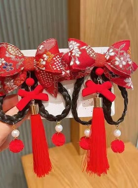 儿童汉服唐装配饰头饰假发辫子古风公主发夹女童宝宝新年过年发饰