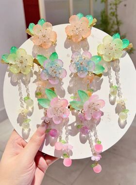 发饰发夹儿童流苏步摇边夹头花女童头饰品古装汉服配饰珍珠双马尾