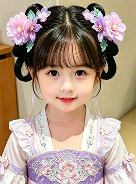 汉服发饰女儿童精美花朵流苏发夹中国风公主古装蝴蝶飘带编发发饰
