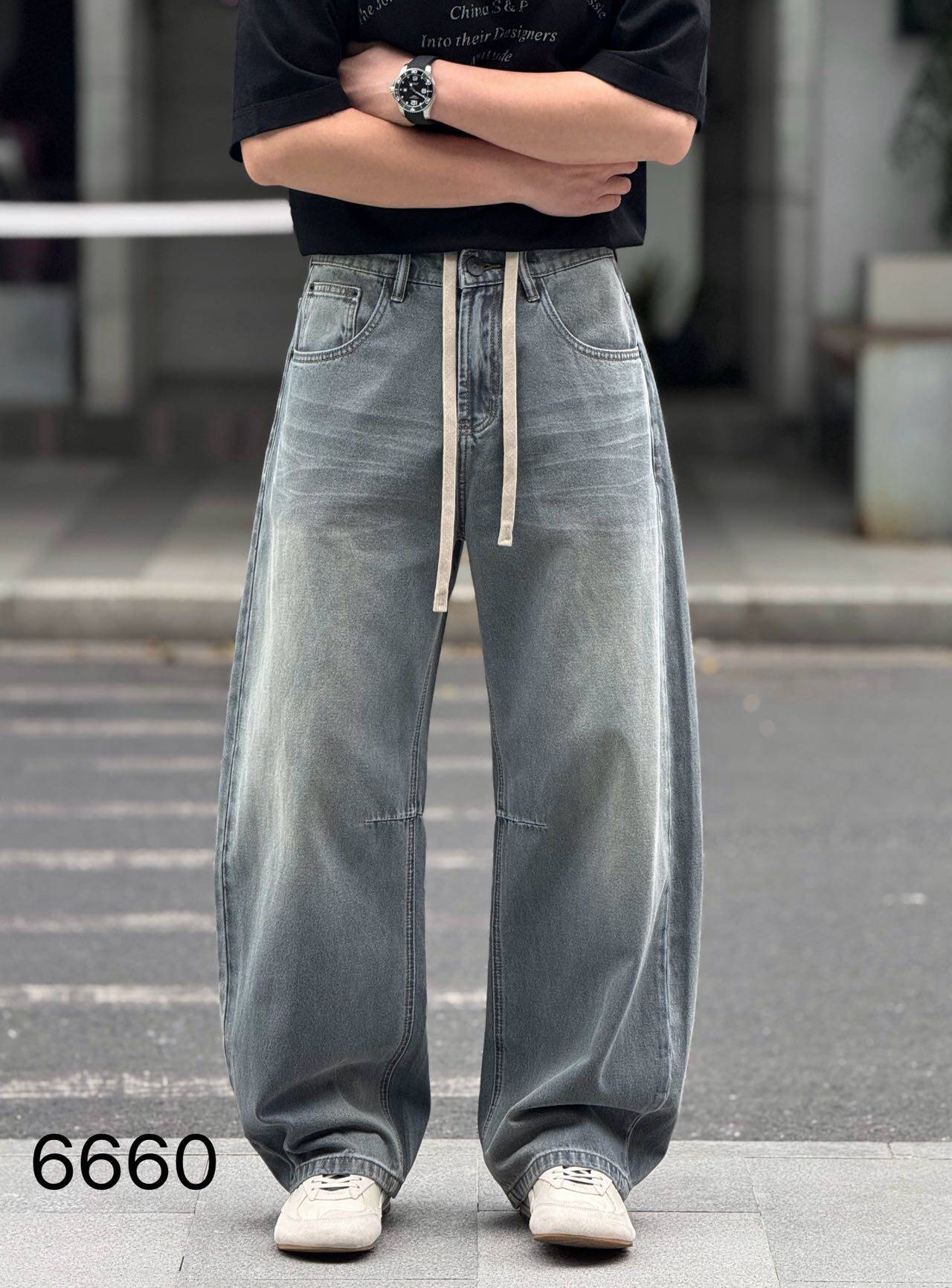 2026春季新款美式复古水洗做旧牛仔裤男时尚百搭宽松直筒阔腿长裤