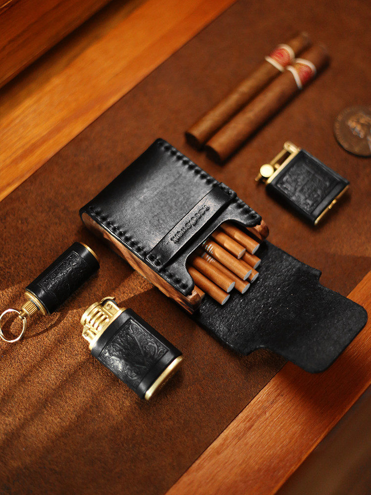 两针一线便携烟盒盒装20支烟打火机一体超薄刻字烟盒男创意个性