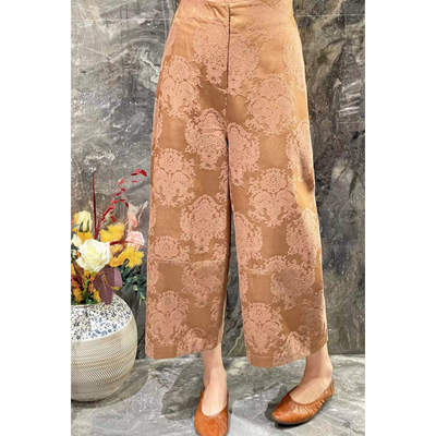 欧洲站镰刀裤新中式提花宽松bf慵懒风裤子梨型身材小个子直筒女裤