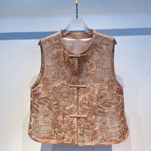欧洲站2026春装新款新中式国风重工刺绣百搭盘扣马甲叠穿坎肩女潮