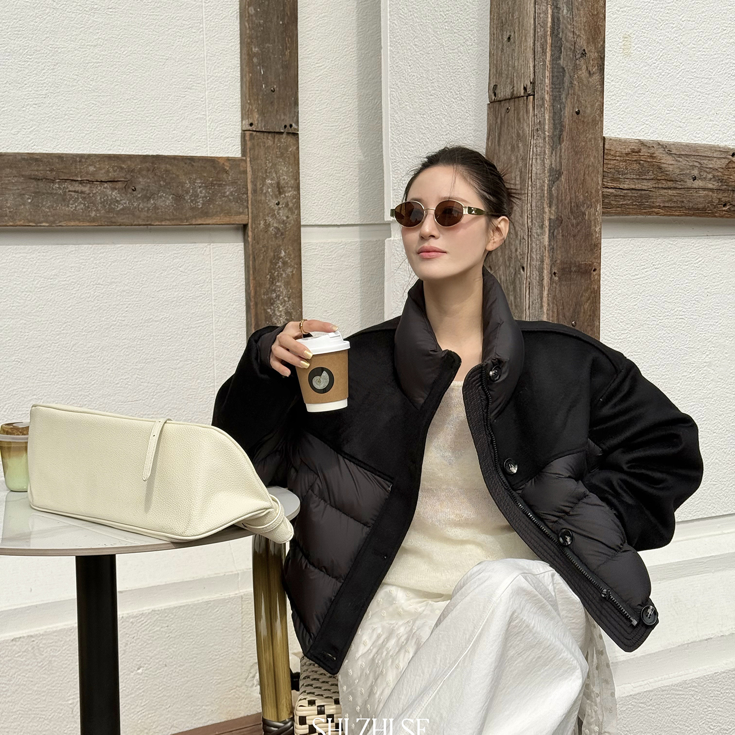 韩版羊毛立领白鸭绒服冬装新款拼接百搭短款立领小个子羽绒服女潮