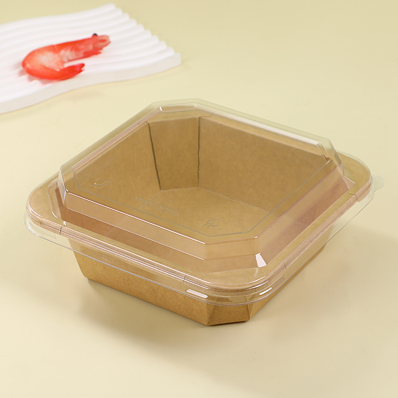 一次性牛皮纸餐盒防水正方形八角盒果切外卖餐食糕点蔬果沙拉多用